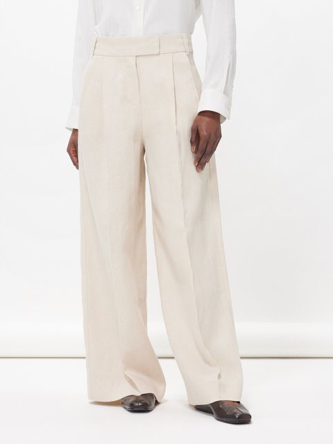 Beige Conigli drawstring-waist linen trousers, Faithfull The Brand