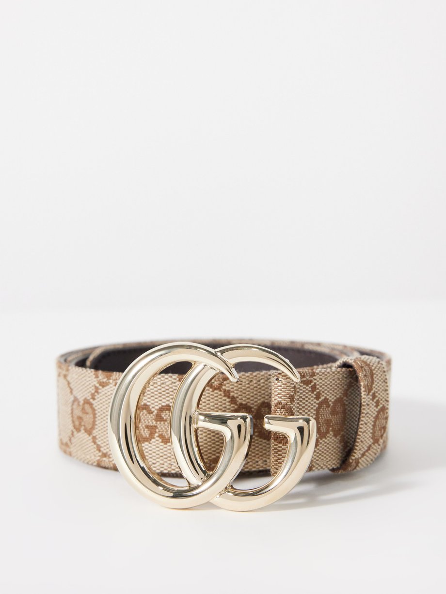 Beige GG Marmont canvas belt | Gucci | MATCHES UK