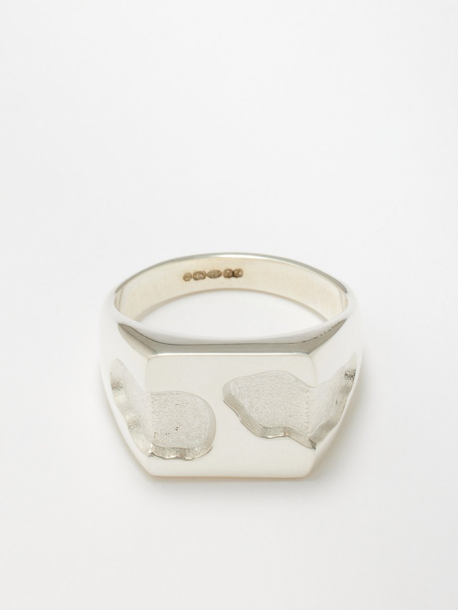 Ellie Mercer Textured-inlay sterling-silver signet ring