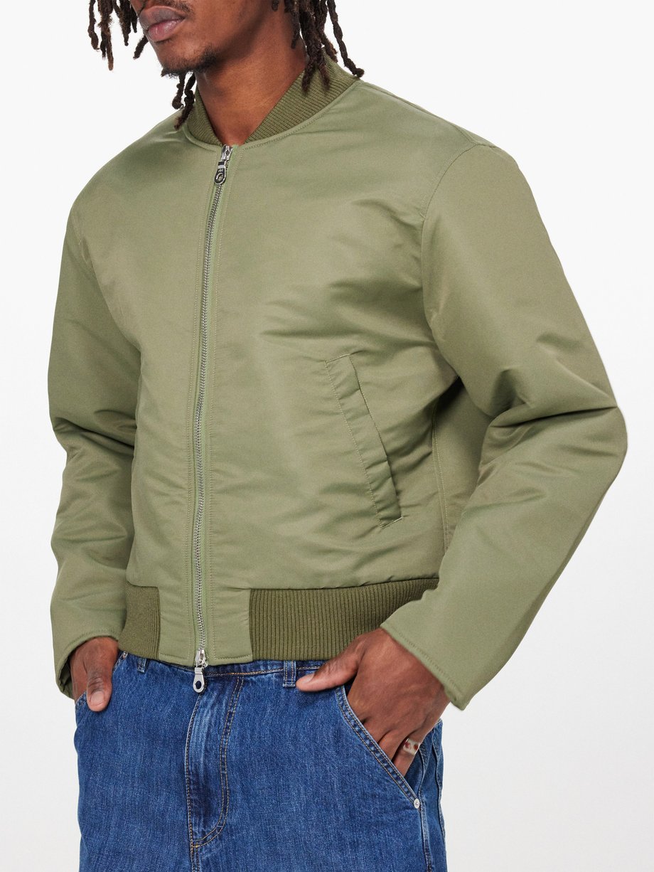 Green Ribbed-trim bomber jacket, Sunflower