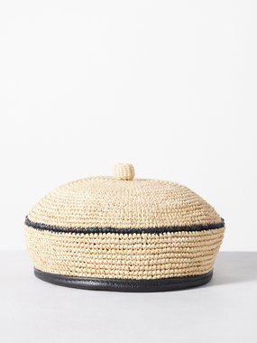 Sensi Studio Leather-trim straw beret