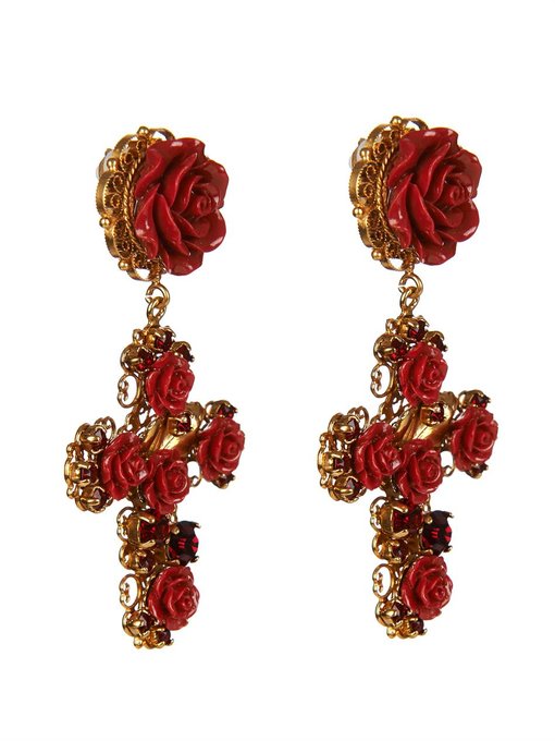 Crystal and rose embellished earrings | Dolce & Gabbana | MATCHESFASHION UK