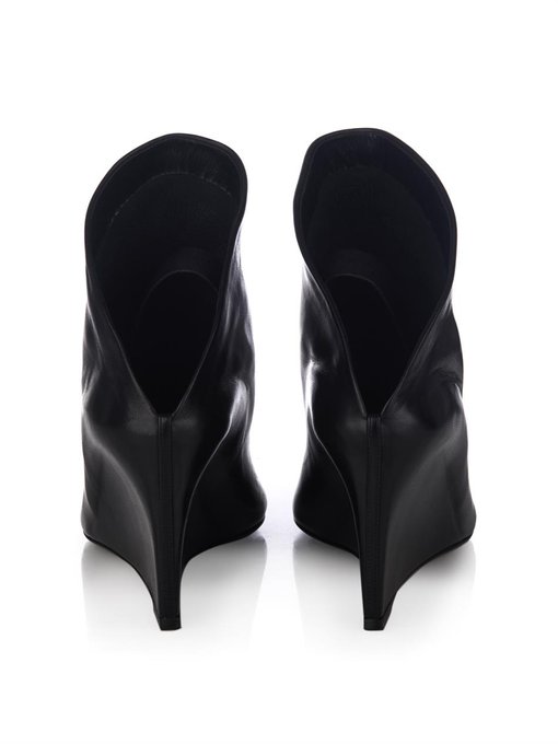 black leather heeled mules