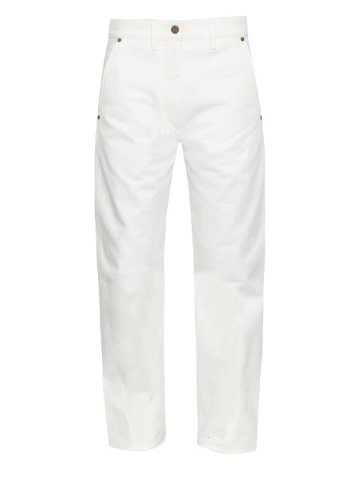 white straight leg cropped jeans