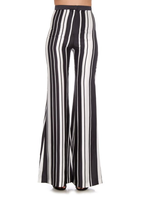 black and white striped wide leg trousers