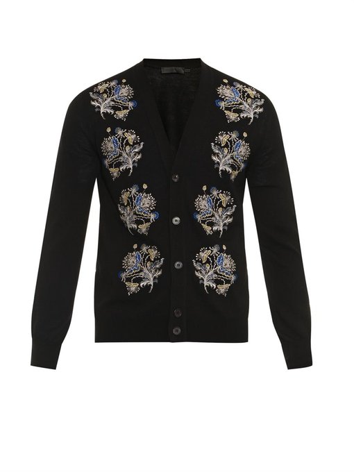 Floral-embroidered wool-blend cardigan | Alexander McQueen ...