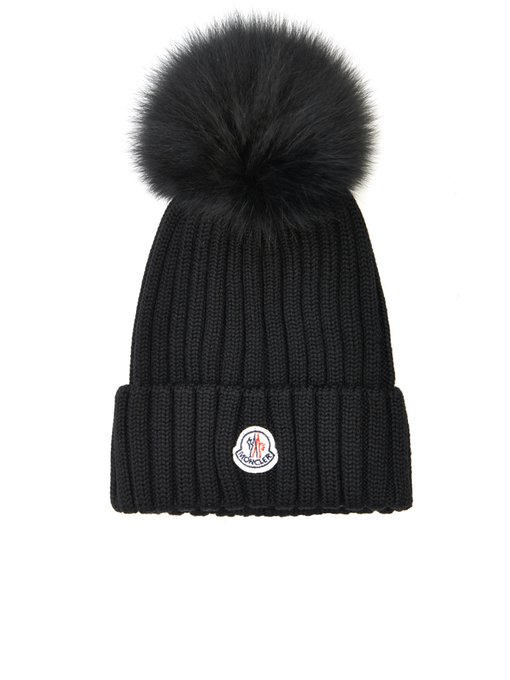 Fox-fur pompom knitted beanie hat | Moncler | MATCHESFASHION US