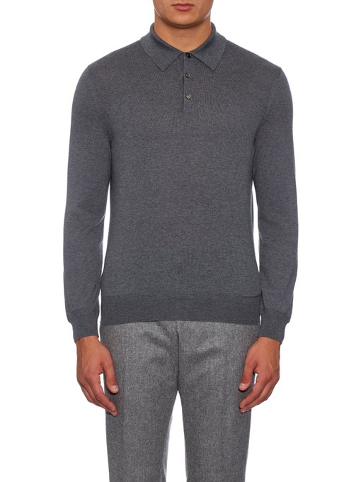 Long-sleeved wool and cashmere-blend polo shirt | Ermenegildo Zegna ...