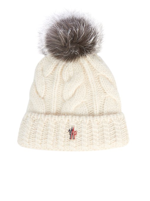 Mink-fur pompom knitted beanie hat | Moncler Grenoble | MATCHESFASHION UK