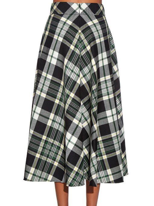 Alexander McQueen Tartan-check wool fluted midi-skirt