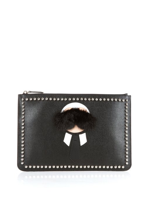 Karlito mink-fur and leather pouch 