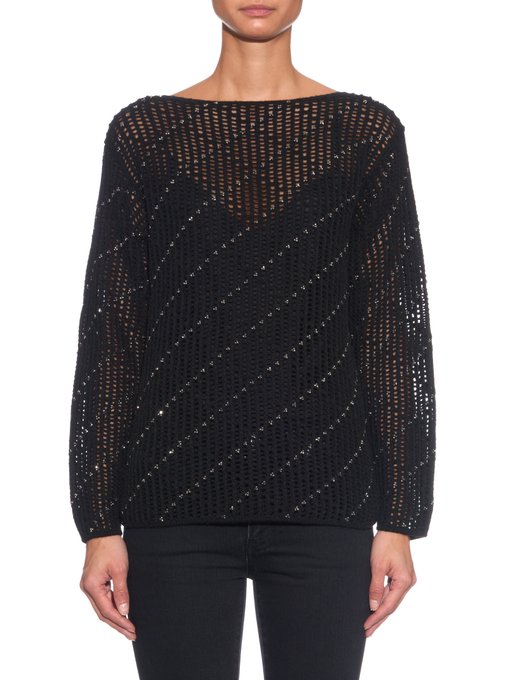 Crystal-embellished open-knit sweater | Saint Laurent | MATCHESFASHION US