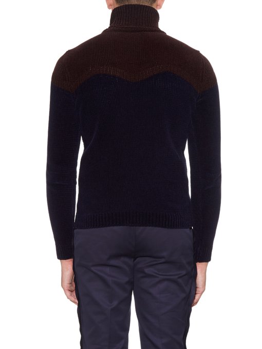 Bi-colour roll-neck velvet-knit sweater | JW Anderson | MATCHESFASHION US