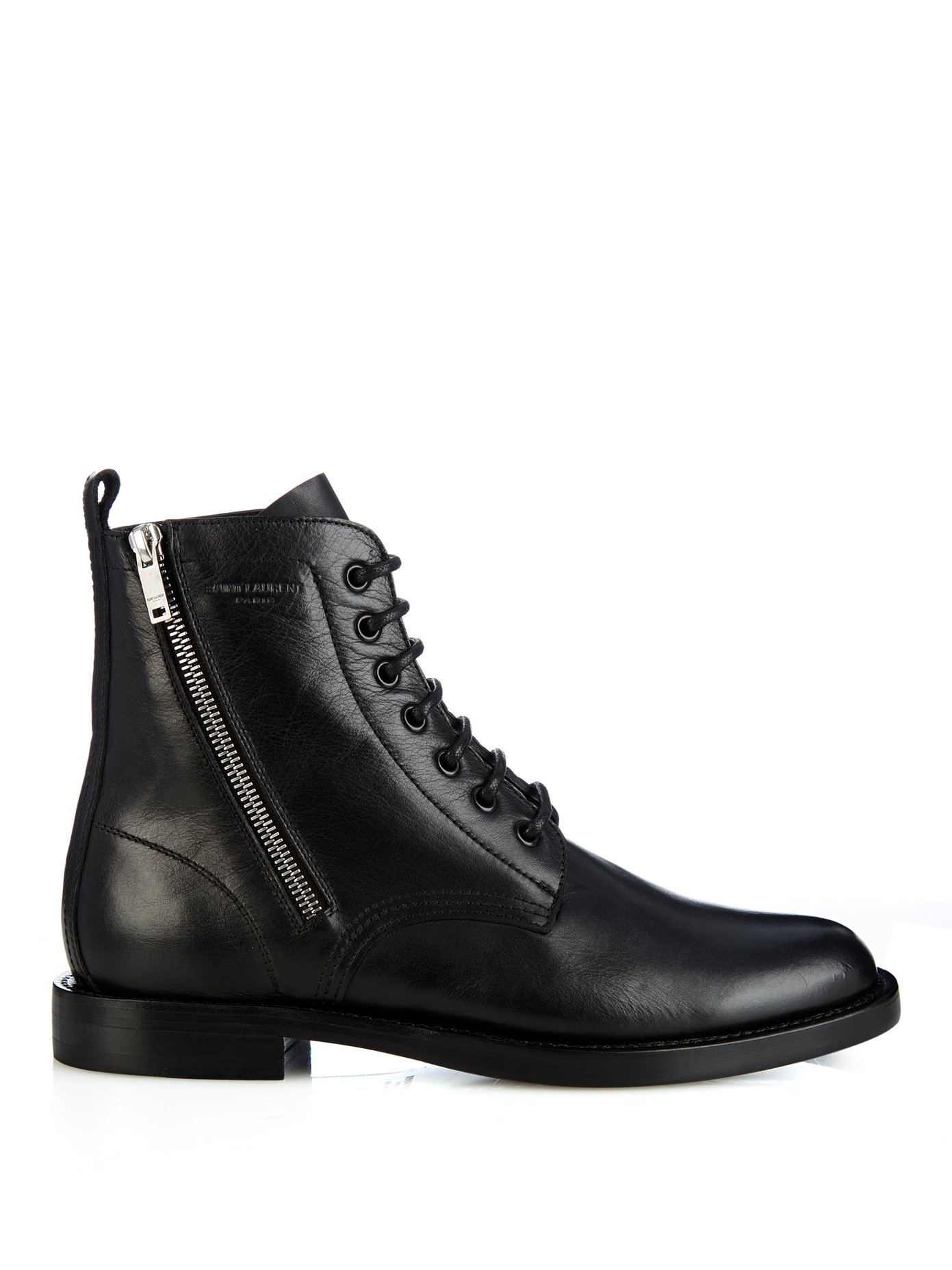 Lace-up leather biker ankle boots 