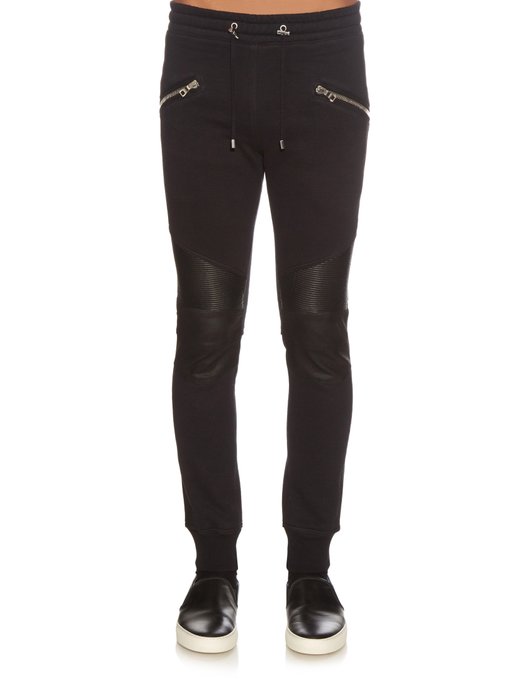 Biker cotton and leather-panel track pants | Balmain | MATCHESFASHION UK