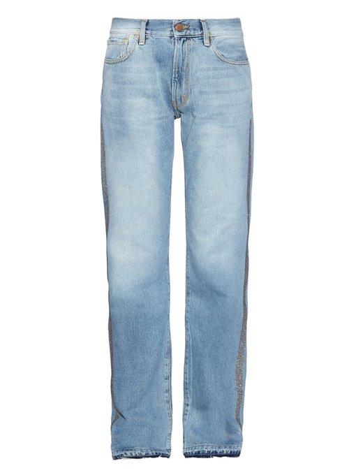 Simon glitter-stripe high-rise straight-leg jeans | Aries ...