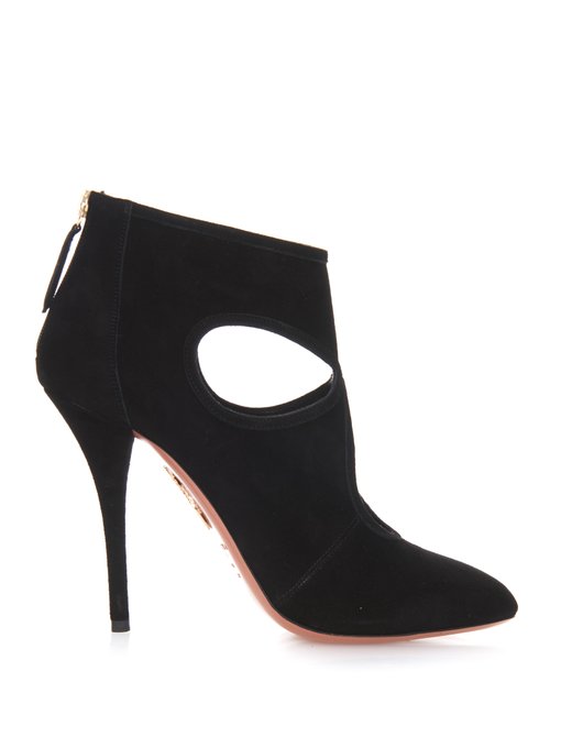 black suede cut out ankle boots