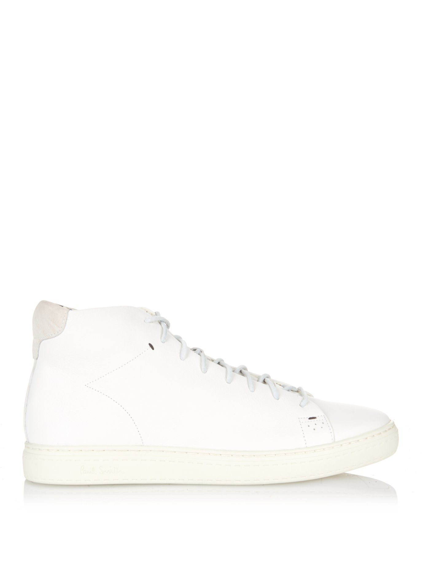 white leather high top trainers