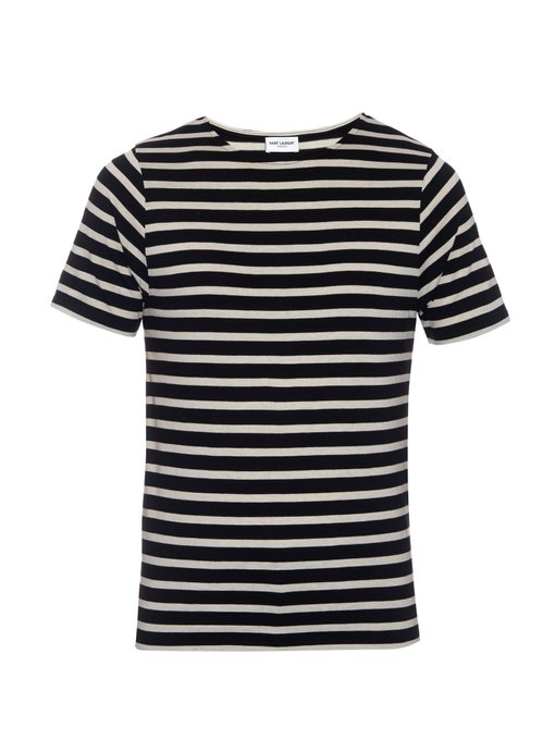 Saint Laurent Slim-Fit Striped Cotton-Jersey T-Shirt In Black And Cream ...