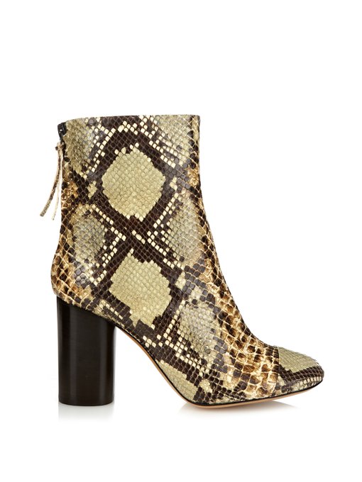 faux snake ankle boots