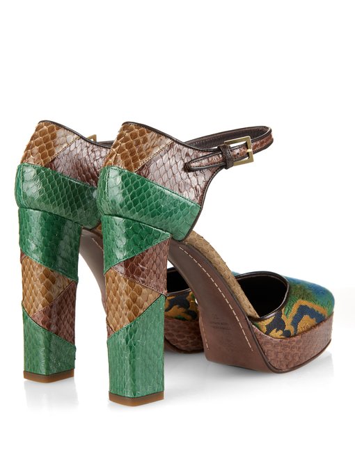 green snakeskin pumps