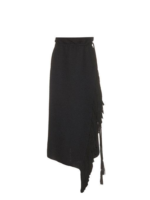Fringed wrap-front wool-blend skirt | Lanvin | MATCHESFASHION UK