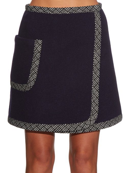 Wrap-front contrast-trim wool-blend skirt | See By Chloé ...