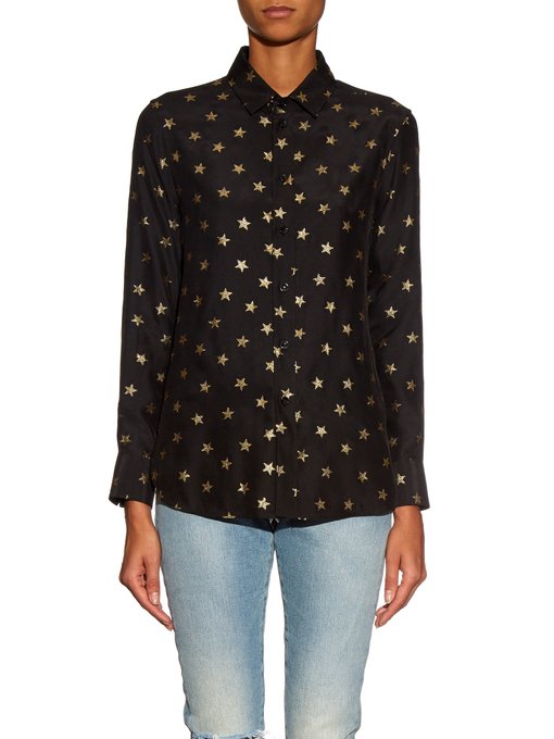 Star-embroidery silk shirt | Saint Laurent | MATCHESFASHION UK