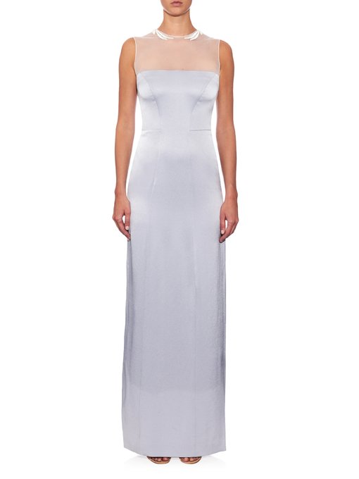 GALVAN Embroidered Satin Gown, Silver | ModeSens