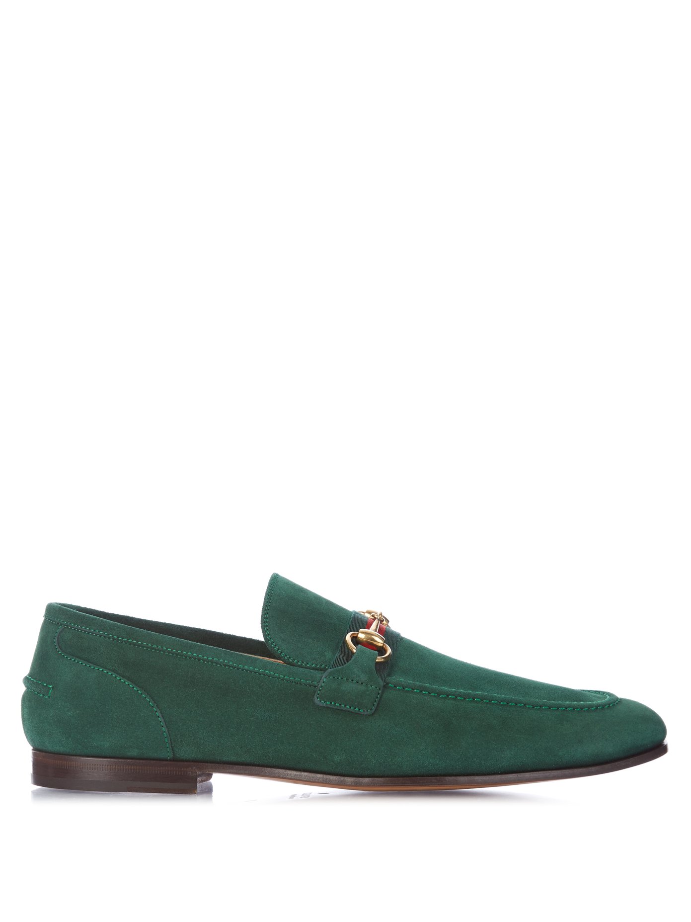 green suede gucci loafers
