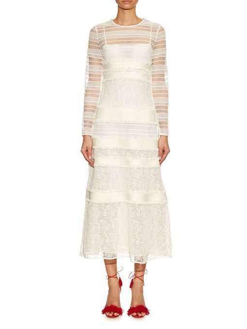 Long-sleeved multi macramé-lace dress | Burberry Prorsum ...