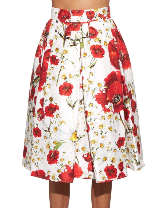 Daisy And Poppy Print Pleated Skirt Dolce And Gabbana Matchesfashion Uk