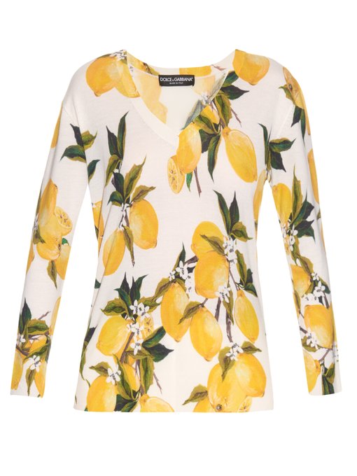 DOLCE & GABBANA Lemon-Print Cashmere And Silk-Blend Sweater