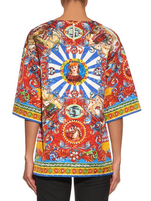 Carretto-print and floral-jacquard top | Dolce & Gabbana ...