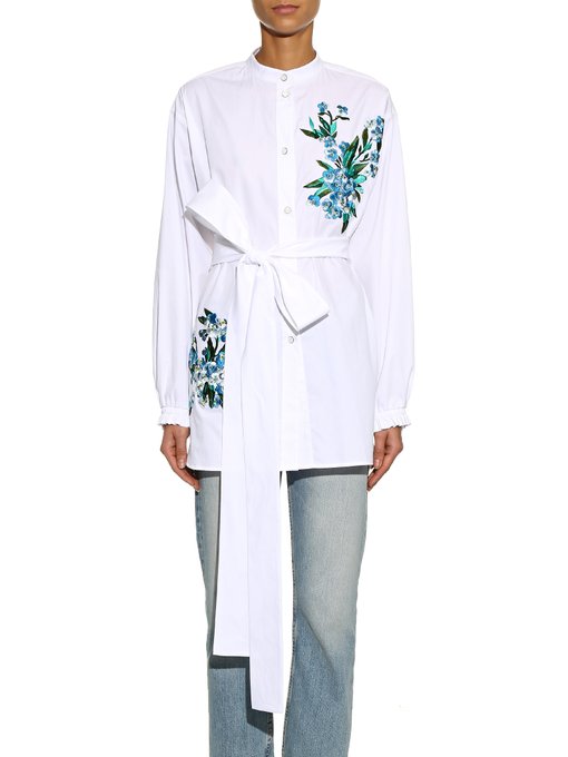 Alex floral-embroidered cotton shirt | Jonathan Saunders ...