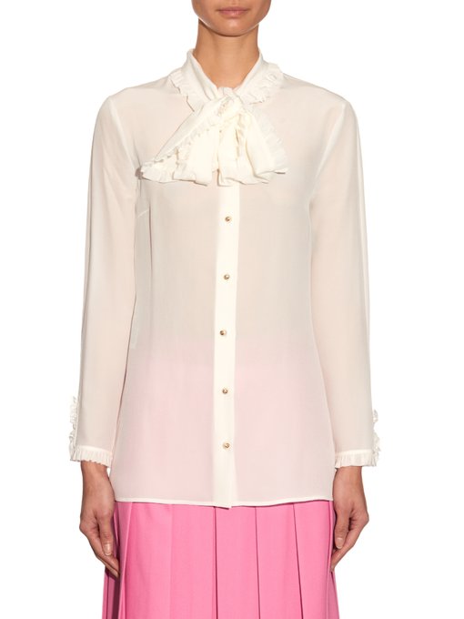 High-neck ruffled silk-crepe blouse | Gucci | MATCHESFASHION.COM UK