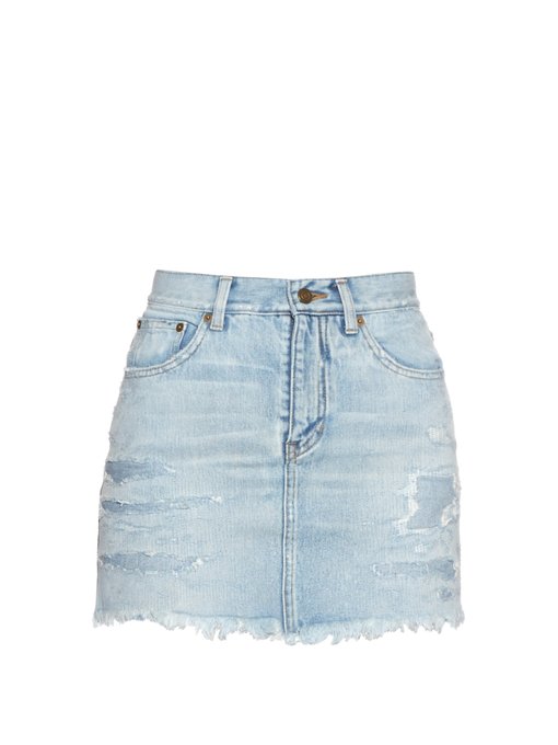 Distressed denim mini skirt | Saint Laurent | MATCHESFASHION US
