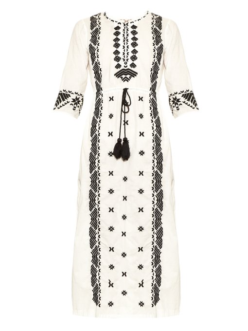 FIGUE Liana Embroidered Cotton-Poplin Midi Dress
