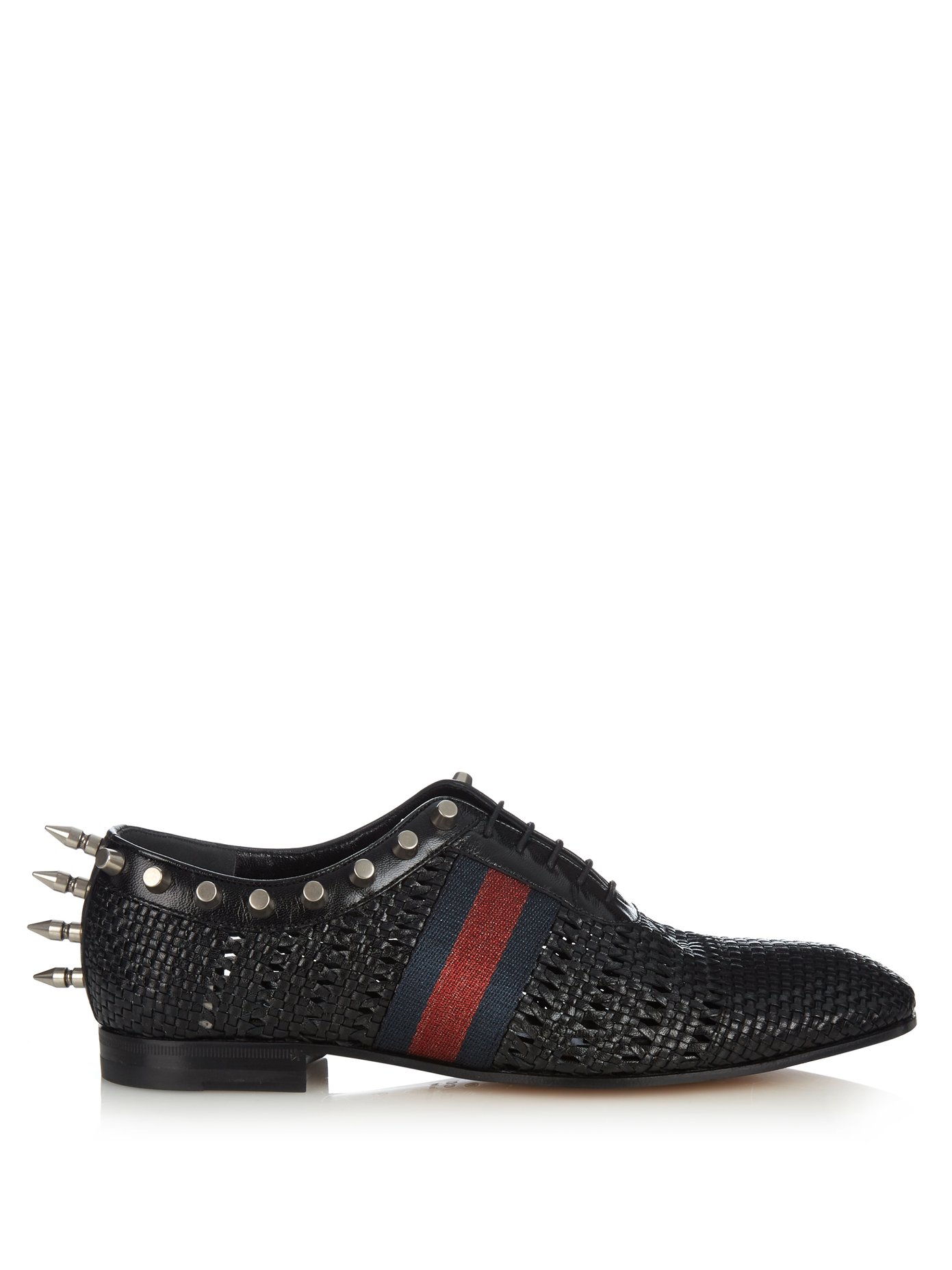 Spike-embellished woven-leather derby 