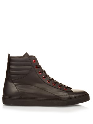 Contrast-eyelet leather high-top trainers | Raf Simons | MATCHESFASHION UK