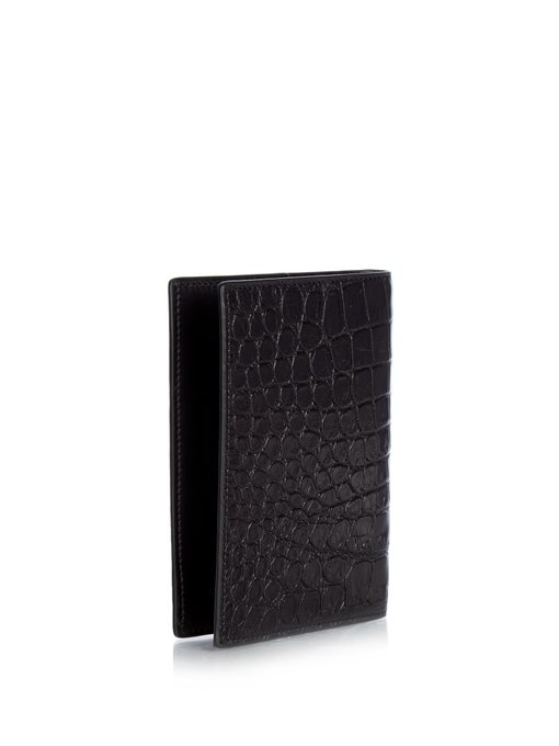 Croc-effect bi-fold leather passport holder | Saint Laurent ...