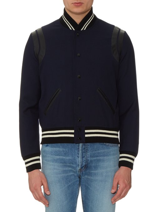Leather-trim wool varsity jacket | Saint Laurent | MATCHESFASHION UK
