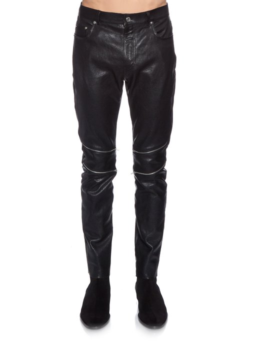 leather trousers with zips on knee