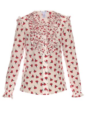 Ruffle-trimmed carnation-print silk blouse | Oscar De La Renta ...