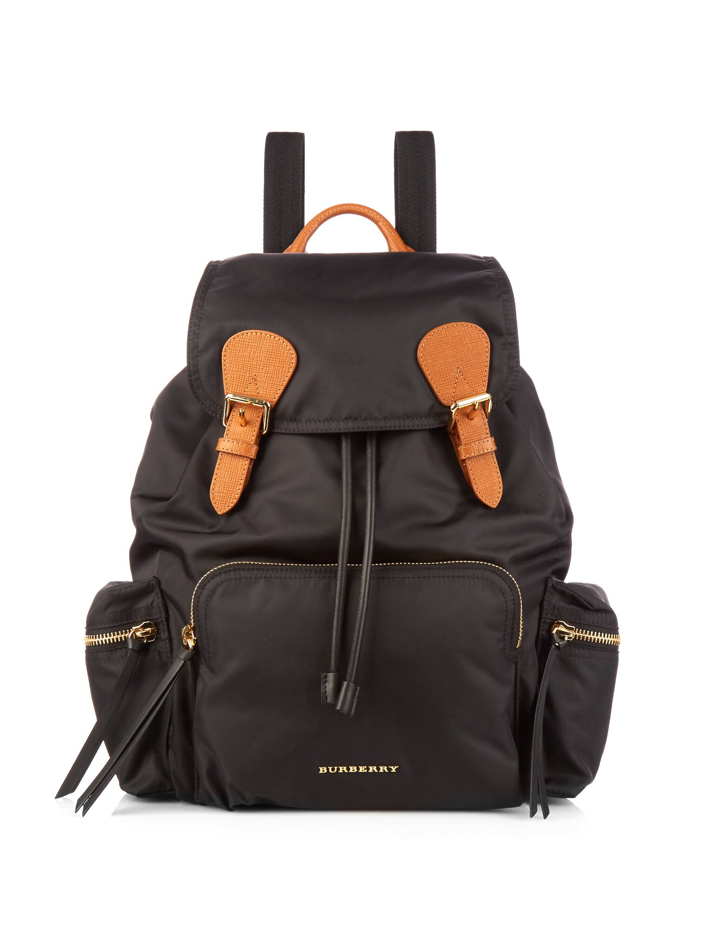 Leather-trimmed nylon backpack 