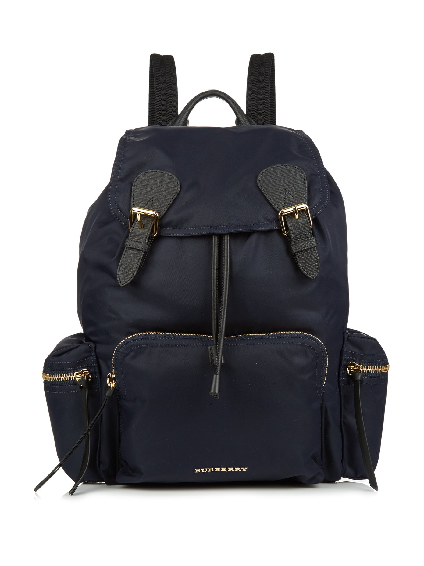 Leather-trimmed nylon backpack 