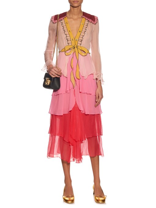 Sequinned-bow tiered silk-chiffon gown | Gucci | MATCHESFASHION.COM UK