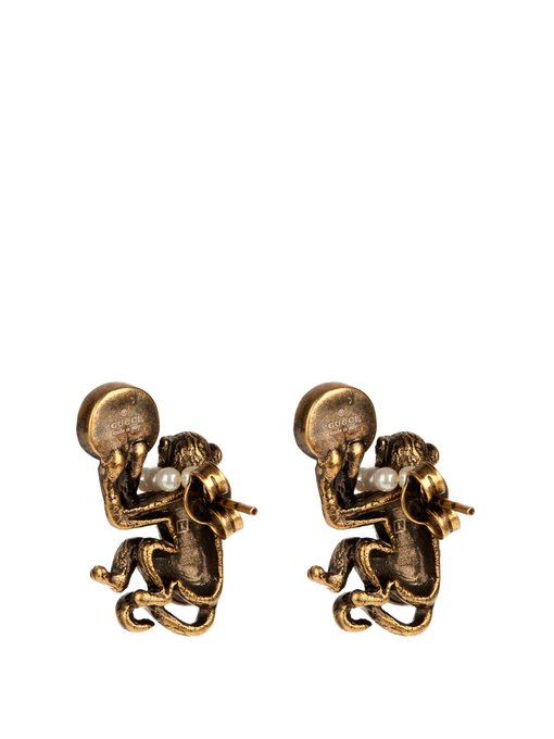 Pearl-effect and brass monkey earrings | Gucci | MATCHESFASHION US