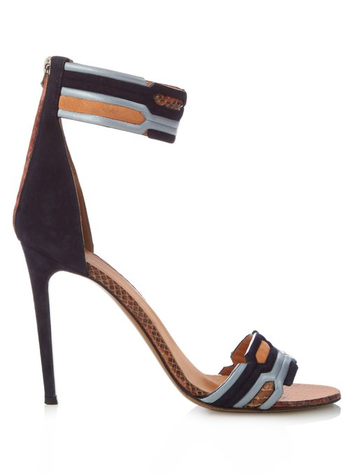 PETER PILOTTO Geometric Ankle-Strap Suede Sandals