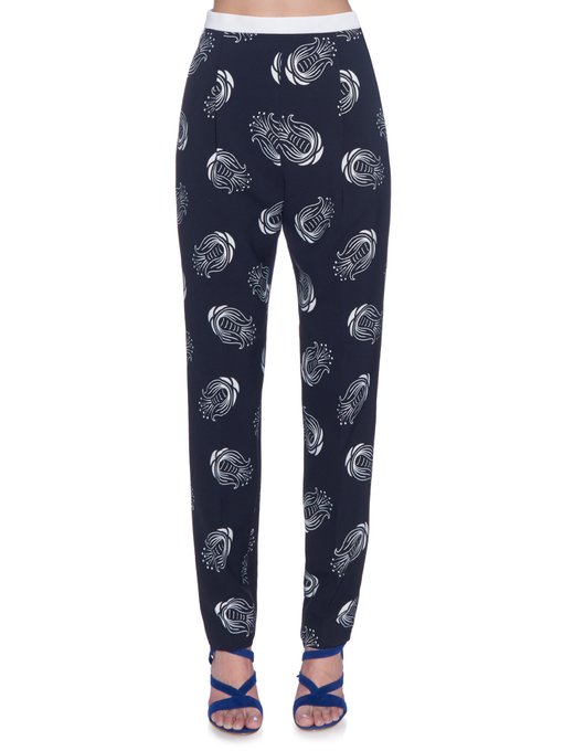 CATERINA GATTA Art Deco Flower-Print Trousers, Navy And White Flower ...